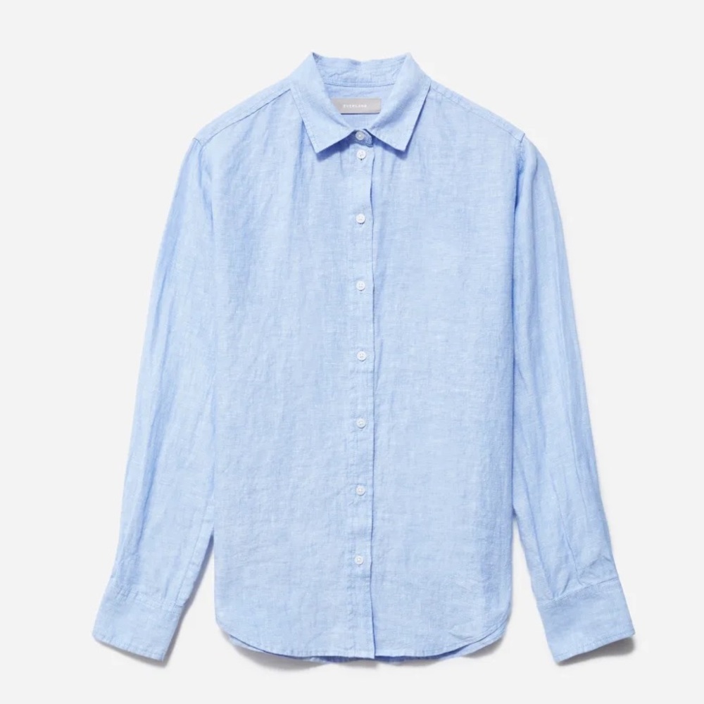 NWOT Micheal Stars Linen Blue Button Down - Picture 3 of 9